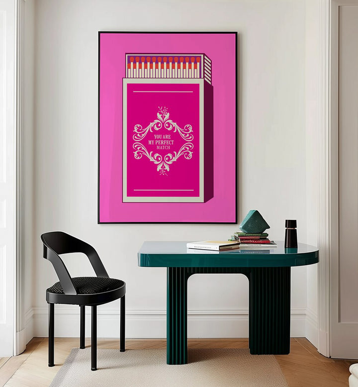 Stylish MY PERFECT MATCH, FASHION POSTERS adorn the wall, enhancing any room's decor with vibrant sophistication.