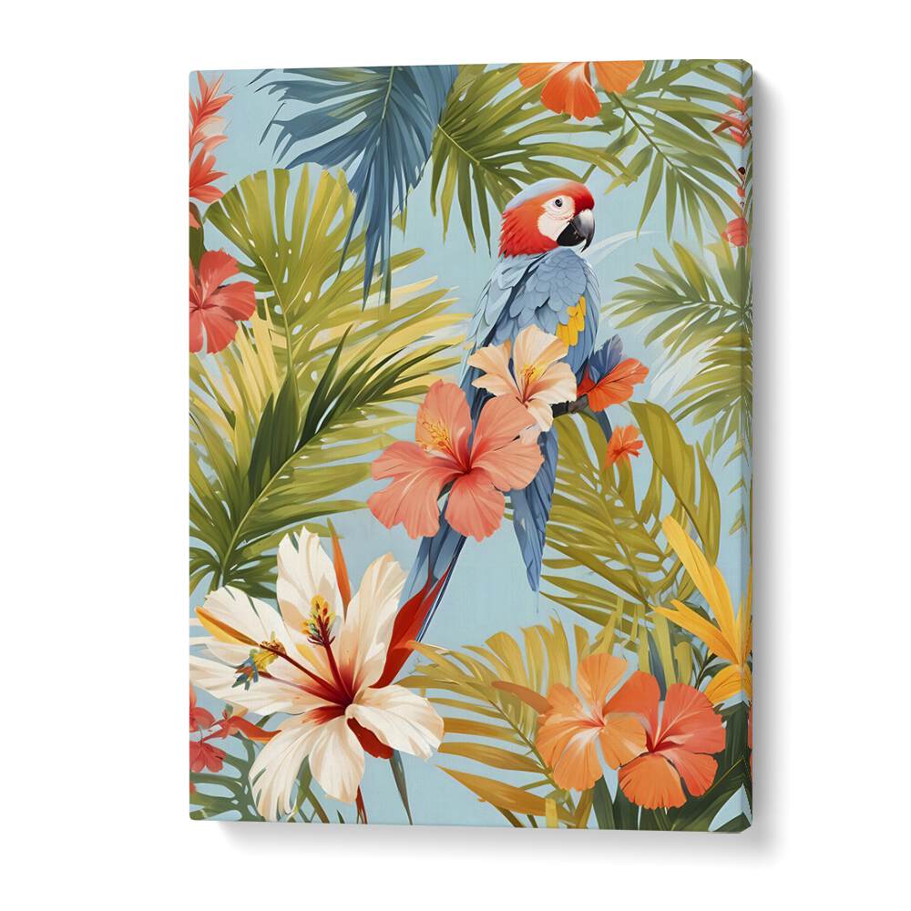 Vibrant Macaw Tropical Solitude animal painting by Uma Gokhale, adding exotic elegance to your decor.