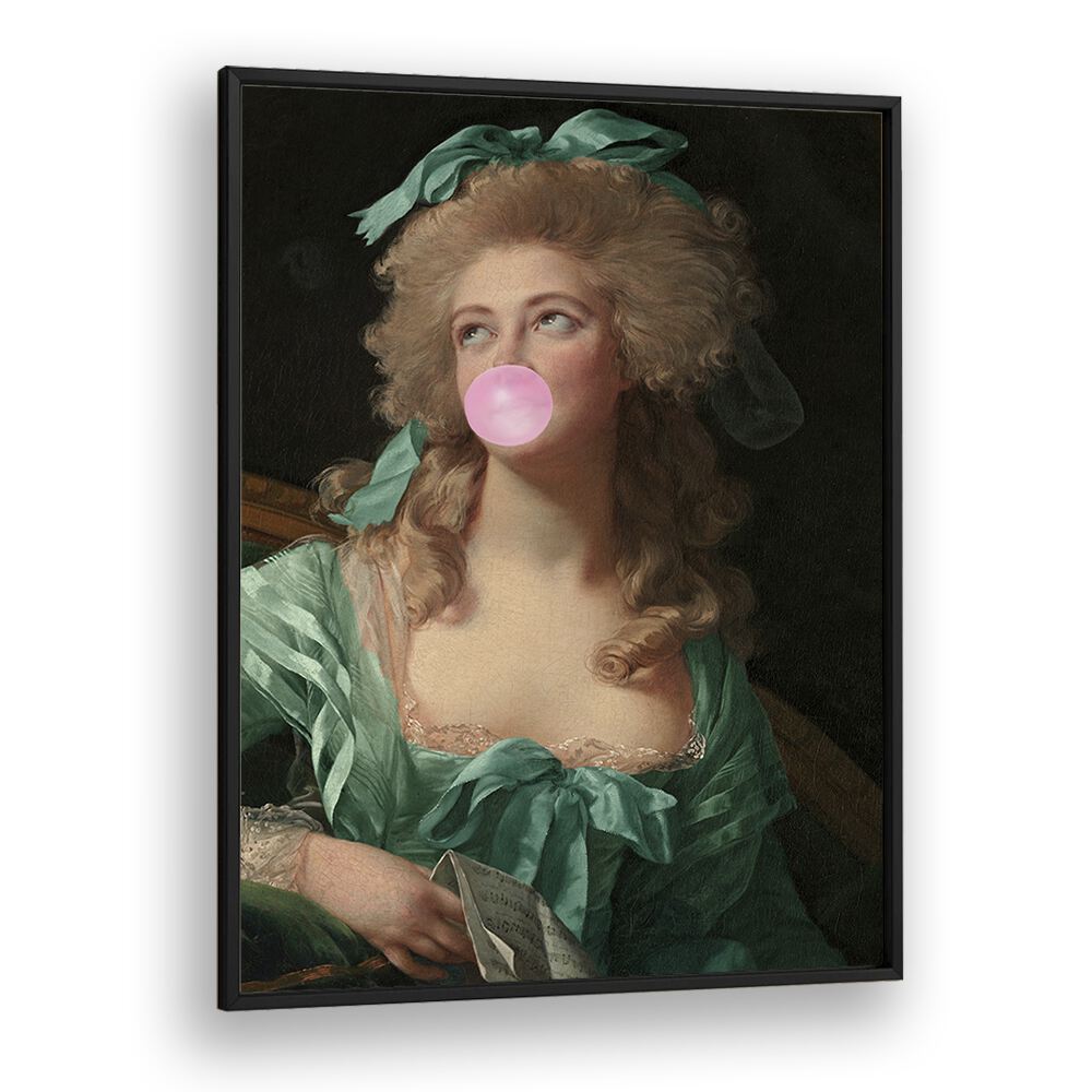 Whimsical portrait of Madame Bubble-Gum, an altered art print from Grace Digital Art Co, perfect for any decor.