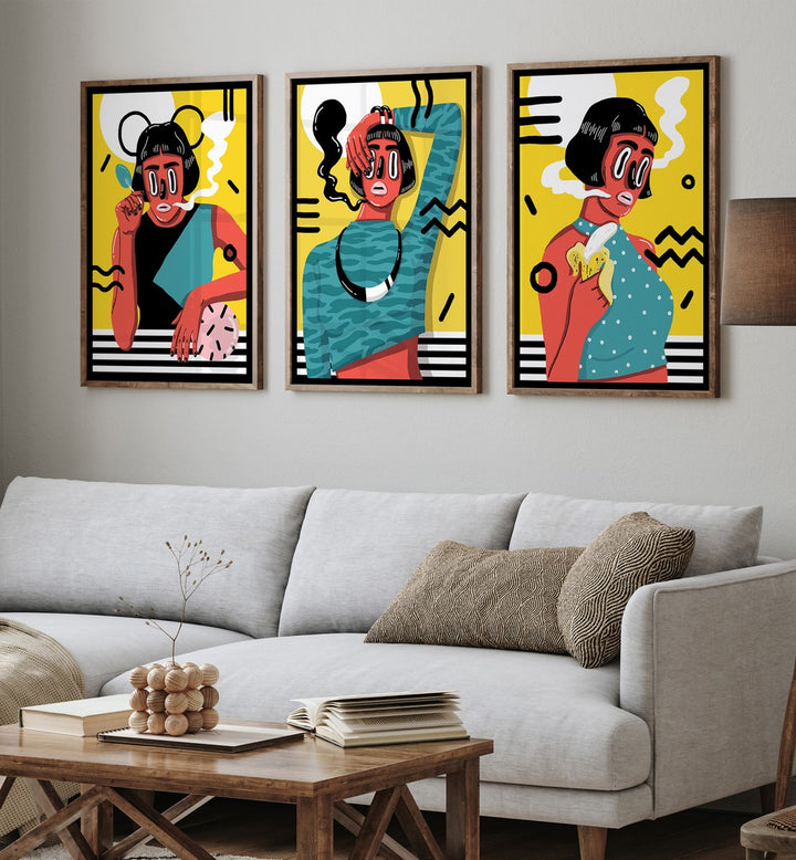 Elevate your decor with the MADAME X FRAMED ART SET, SET OF 3 PAINTINGS, featuring vibrant, modern illustrations.