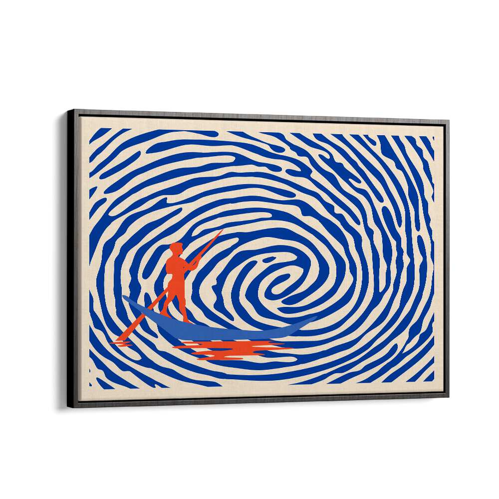 Dynamic MAELSTROM, ABSTRACT PAINTINGS by Uma Gokhale, featuring vibrant colors and captivating design in a black frame.