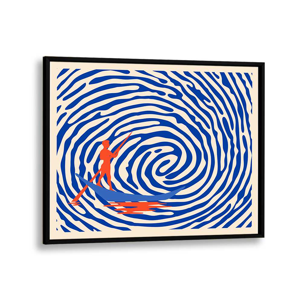 Vibrant "MAELSTROM, ABSTRACT PAINTINGS" by Uma Gokhale, showcasing bold colors and dynamic patterns in a sleek frame.