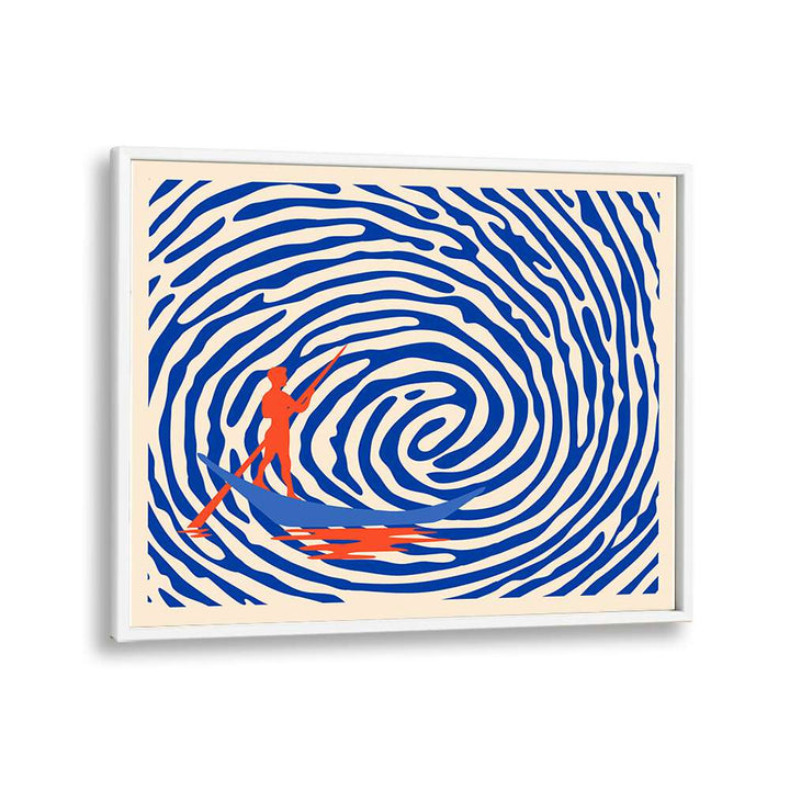Colorful MAELSTROM, ABSTRACT PAINTINGS by Uma Gokhale showcase a mesmerizing design in a white frame. Perfect for art lovers!