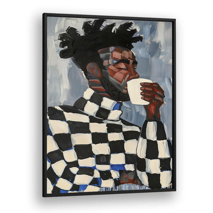 Stylish portrait capturing the MAGIC IN COFFEE, PORTRAITS collection with a creative coffee drinker artwork.