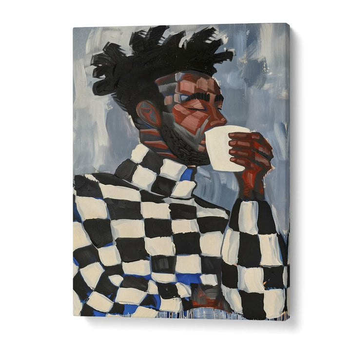 Stunning MAGIC IN COFFEE, PORTRAITS illustration featuring a man enjoying his coffee in a creative style.