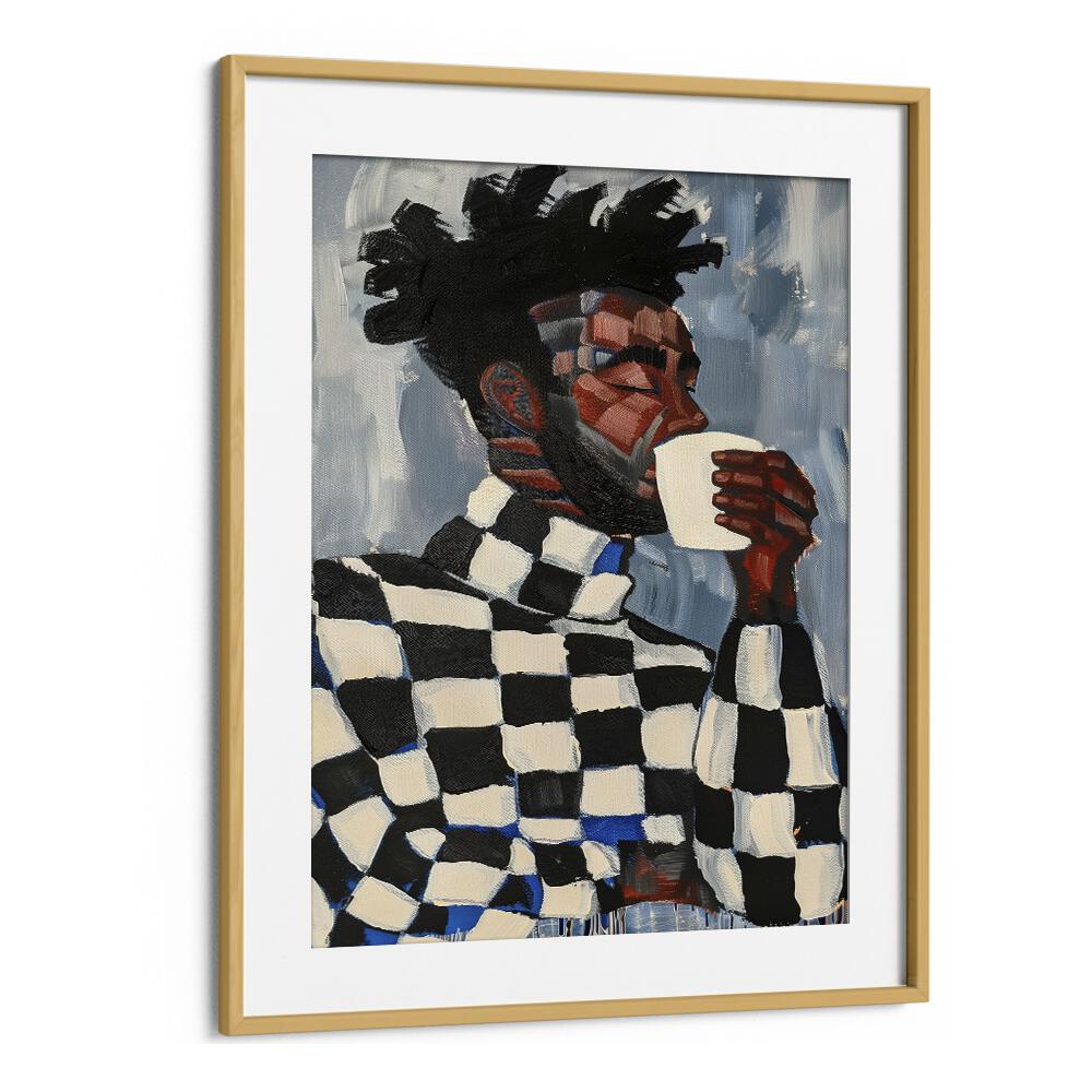 Stunning MAGIC IN COFFEE, PORTRAITS artwork featuring a figure savoring coffee, perfect for any coffee lover's decor.