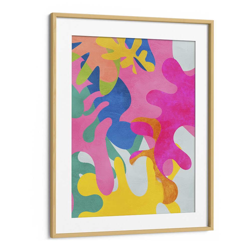 Vibrant Matisse Inspired Cut Out, abstract paintings by Ana Rut Bre in an elegant oak frame, perfect for modern decor.