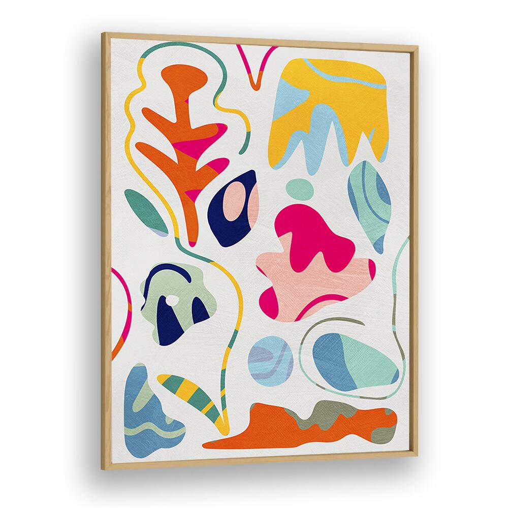 Colorful Matisse inspired shapes in an oak frame, perfect for modern decor. Explore MATISSE INSPIRED SHAPES, ABSTRACT PAINTINGS.