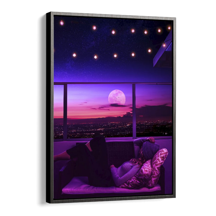 Relaxing scene with a moonlit view, featuring MELLOW OUT, SURREAL ART PRINTS by Ritvik Takkar for a dreamy ambiance.