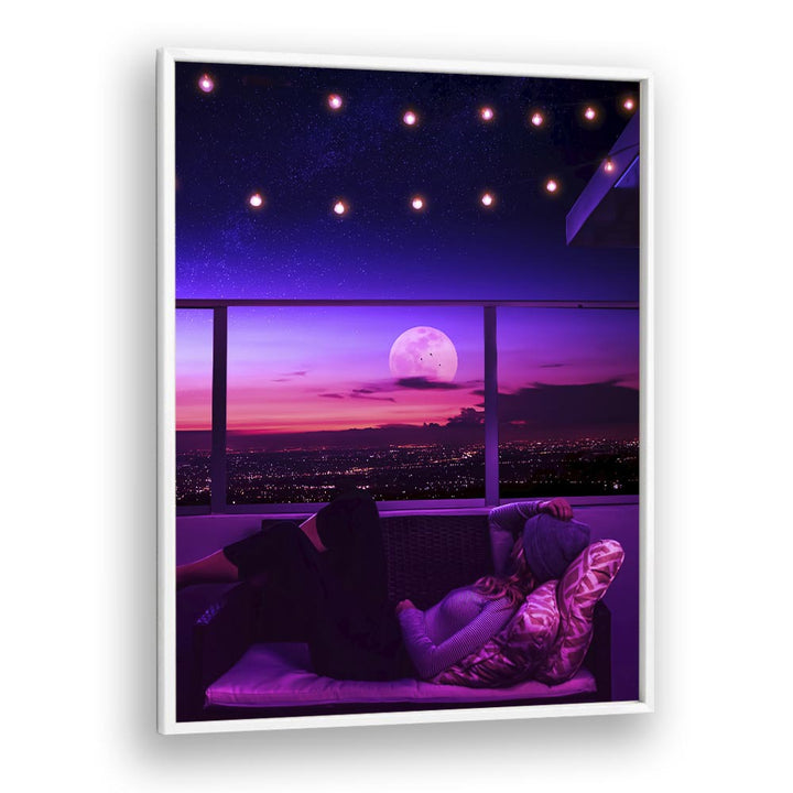 Relax in style with MELLOW OUT, SURREAL ART PRINTS by Ritvik Takkar, featuring dreamy sunset and moonlit views.