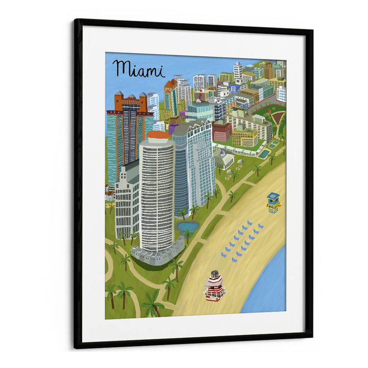 Colorful MIAMI BEACH, TRAVEL POSTERS by Carla Daly, showcasing vibrant cityscapes and sun-soaked landscapes.