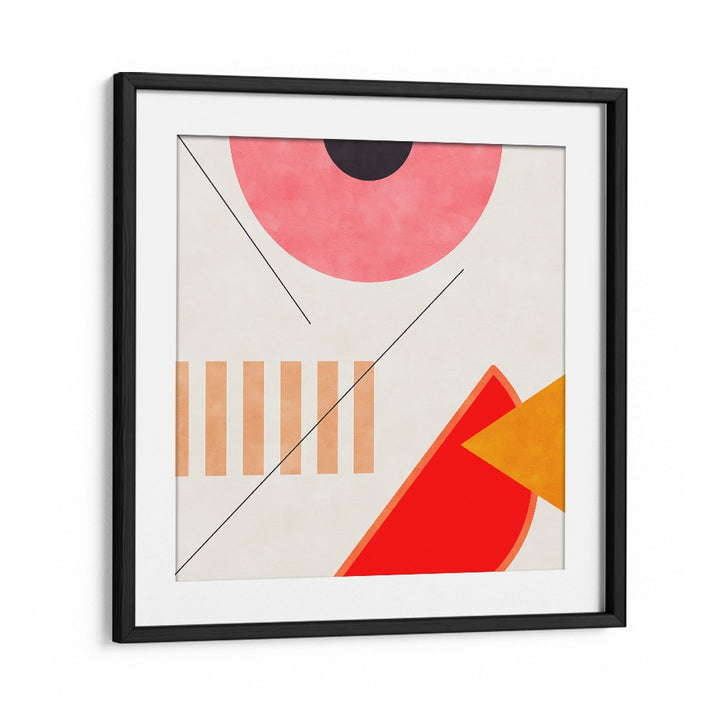 Mid Bauhaus Geometry II, abstract paintings by Ana Rut Bre, framed art showcasing vibrant geometric shapes.