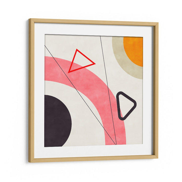 Stylish MID BAUHAUS GEOMETRY V, ABSTRACT PAINTINGS by Ana Rut Bre in an oak frame, perfect for modern decor.