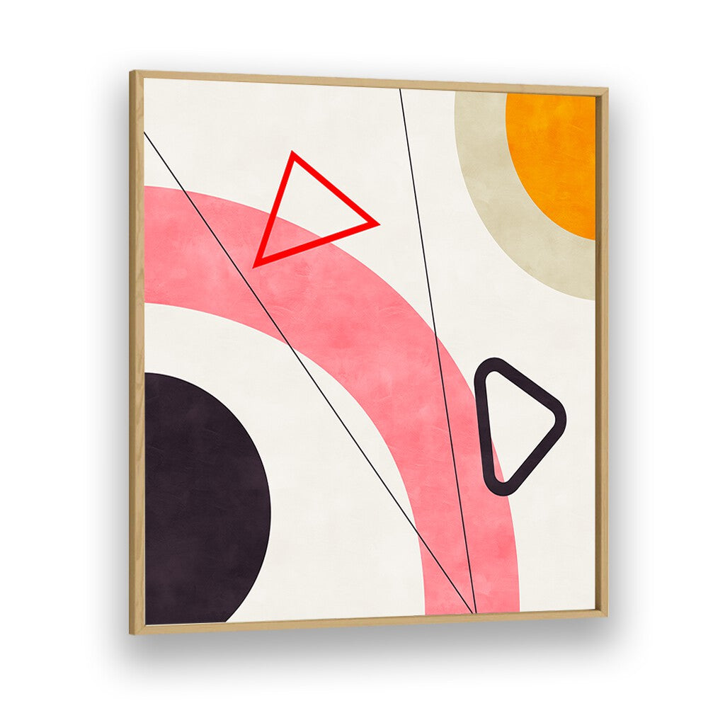Bright and modern MID BAUHAUS GEOMETRY V, ABSTRACT PAINTINGS by Ana Rut Bre, framed in oak wood for stylish decor.