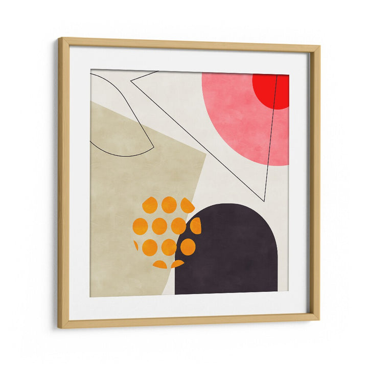 Discover the vibrant MID BAUHAUS GEOMETRY VIII KOPIE, an abstract painting by Ana Rut Bre, framed in oak.