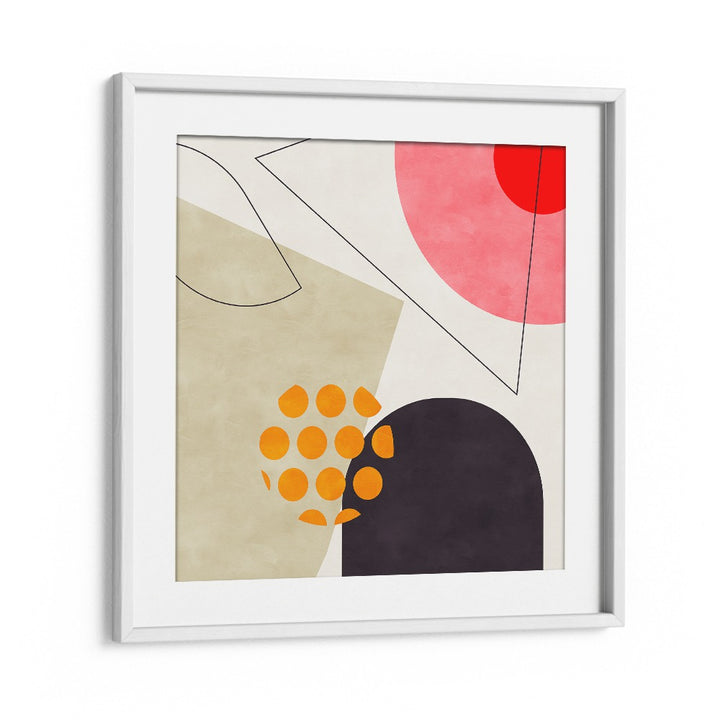 Colorful abstract composition featuring circles and geometric shapes, showcasing MID BAUHAUS GEOMETRY VIII KOPIE, ABSTRACT PAINTINGS.
