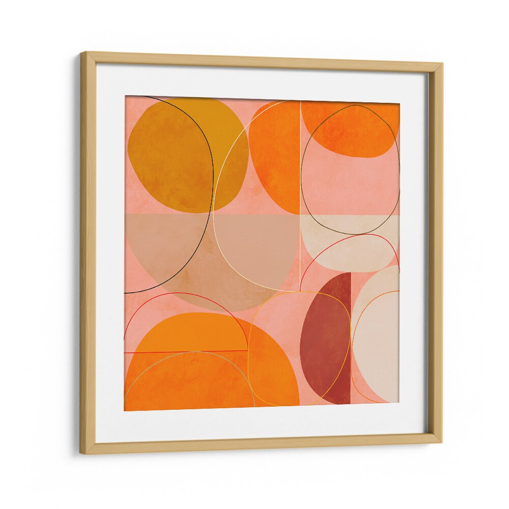 Bright and vibrant CURRY YELLOW BLUSH SPRING I, ABSTRACT PAINTINGS by Ana Rut Bre in an elegant oak frame.