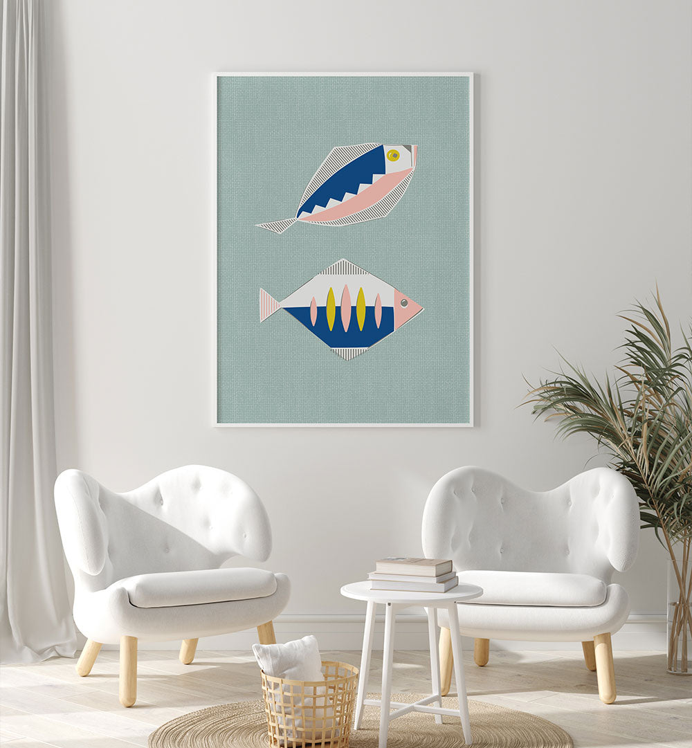 MID CENTURY KITCHEN FISHES MINT II , KITCHEN POSTERS