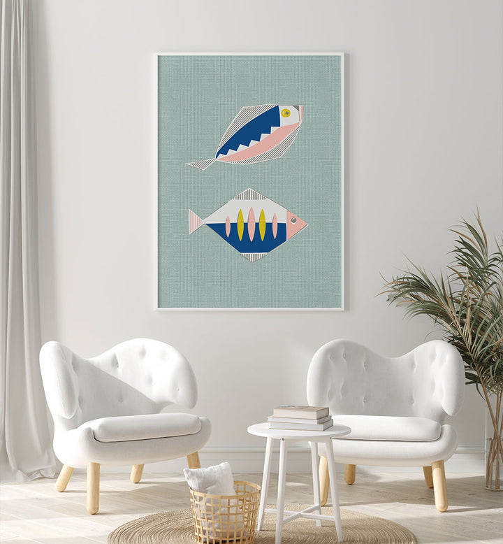 MID CENTURY KITCHEN FISHES MINT II , KITCHEN POSTERS