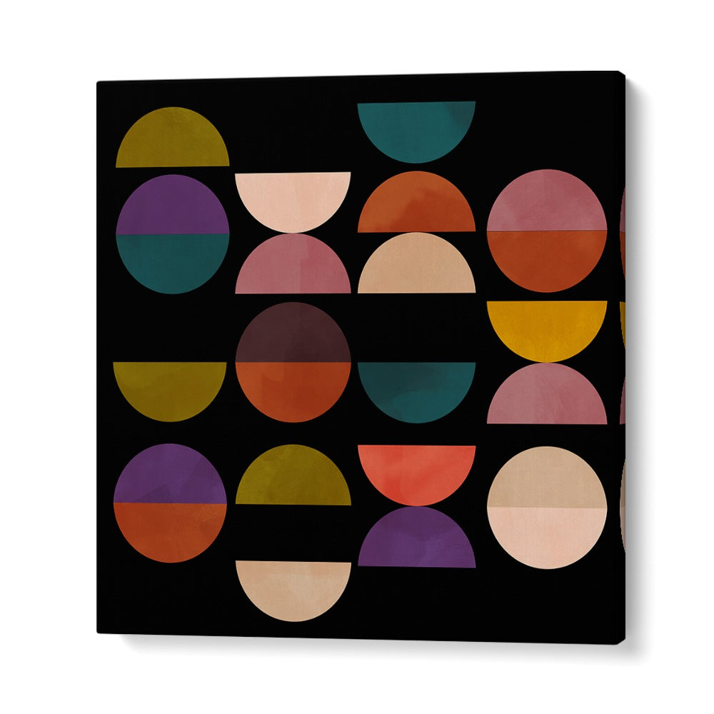 Colorful abstract design featuring circles in vibrant hues, showcasing MID CIRCLES TERRACOTTA BLACK I, ABSTRACT PAINTINGS.