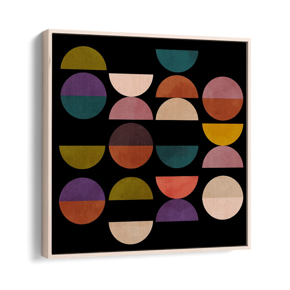 Mid Circles Terracotta Black I, abstract paintings by Ana Rut Bre, showcase vibrant colors in a stylish floater frame.