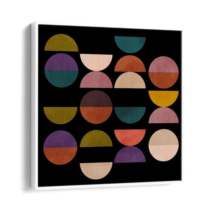 Colorful geometric design of MID CIRCLES TERRACOTTA BLACK I, ABSTRACT PAINTINGS by Ana Rut Bre for vibrant spaces.