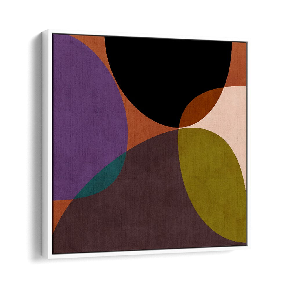 CIRCLES TERRACOTTA BLACK II, ABSTRACT PAINTINGS by Ana Rut Bre features vibrant shapes on premium canvas, perfect for modern decor.