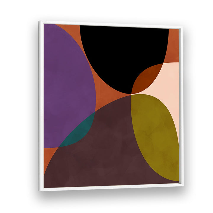 Modern abstract art featuring CIRCLES TERRACOTTA BLACK II, by Ana Rut Bre, in a stylish white frame.