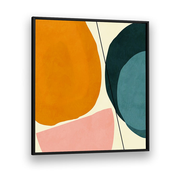 Colorful abstract shapes in "MID PAINTED KOPIE I , ABSTRACT PAINTINGS" by Ana Rut Bre, framed for a modern decor.