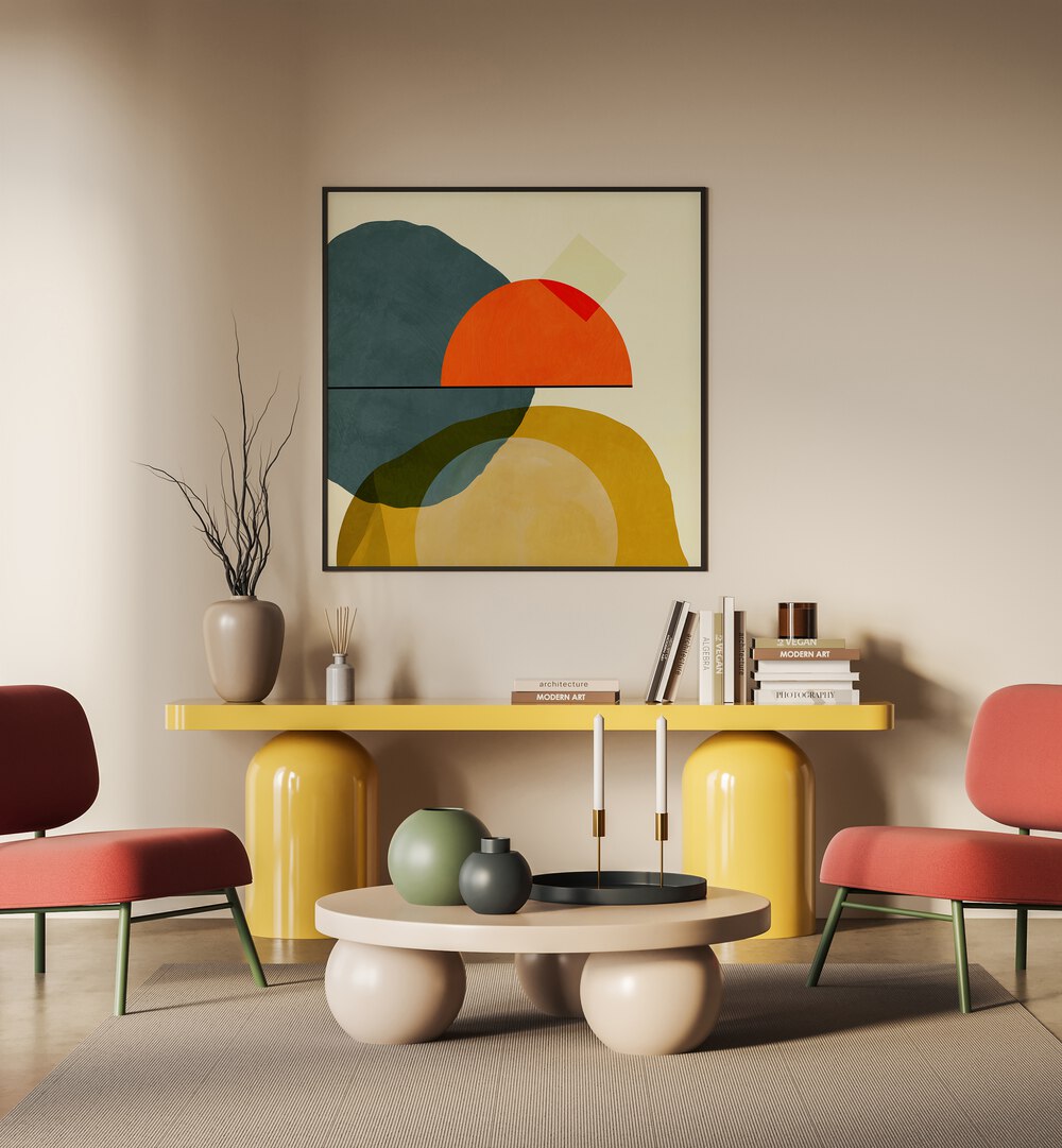 Stylish interior showcasing MID PAINTED KOPIE II, ABSTRACT PAINTINGS by Ana Rut Bre, perfect for modern decor.