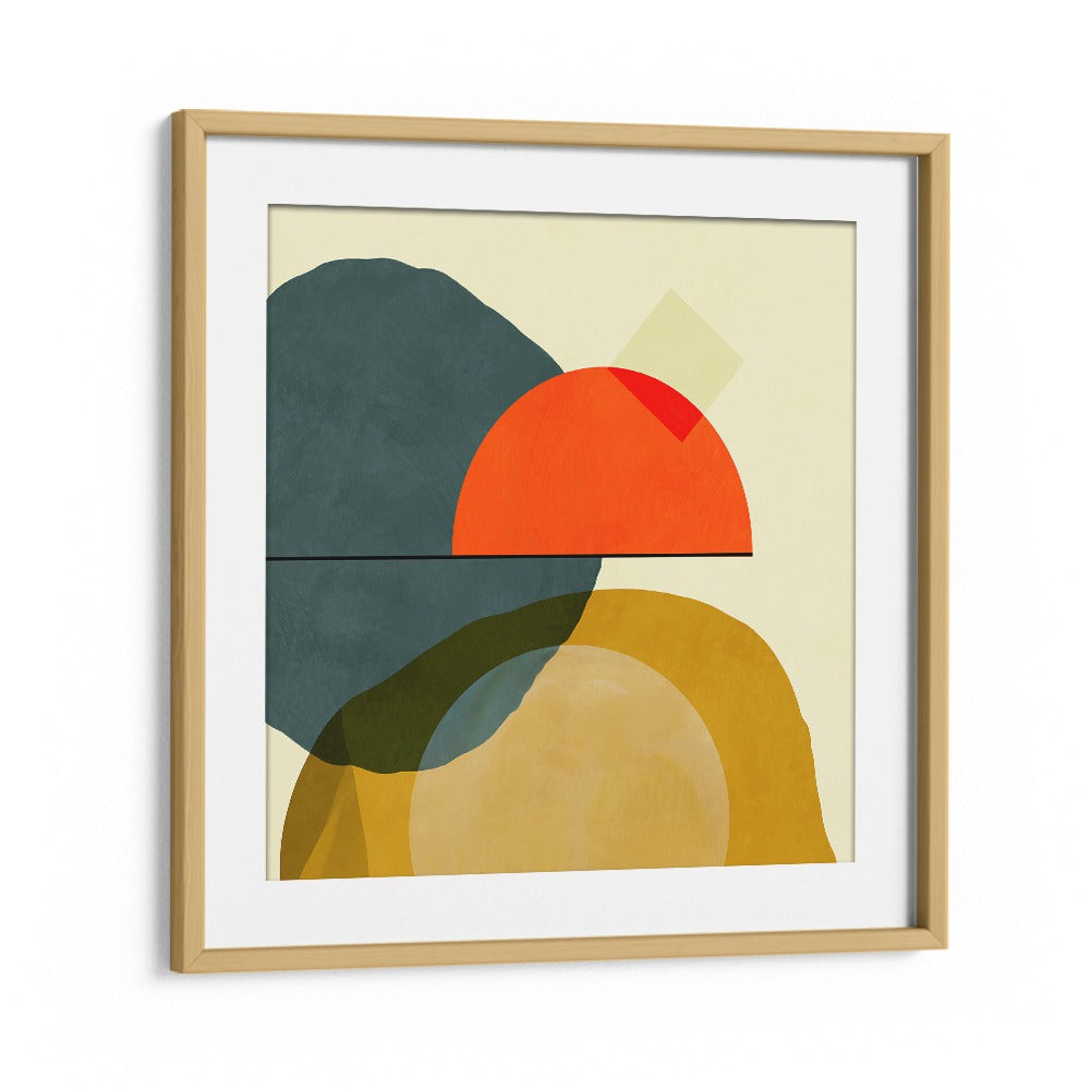 MID PAINTED KOPIE II, ABSTRACT PAINTINGS by Ana Rut Bre features vibrant colors in an elegant oak wood frame.