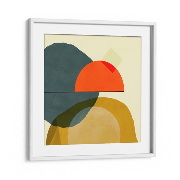 MID PAINTED KOPIE II, ABSTRACT PAINTINGS by Ana Rut Bre, features vibrant shapes in a stylish white frame.