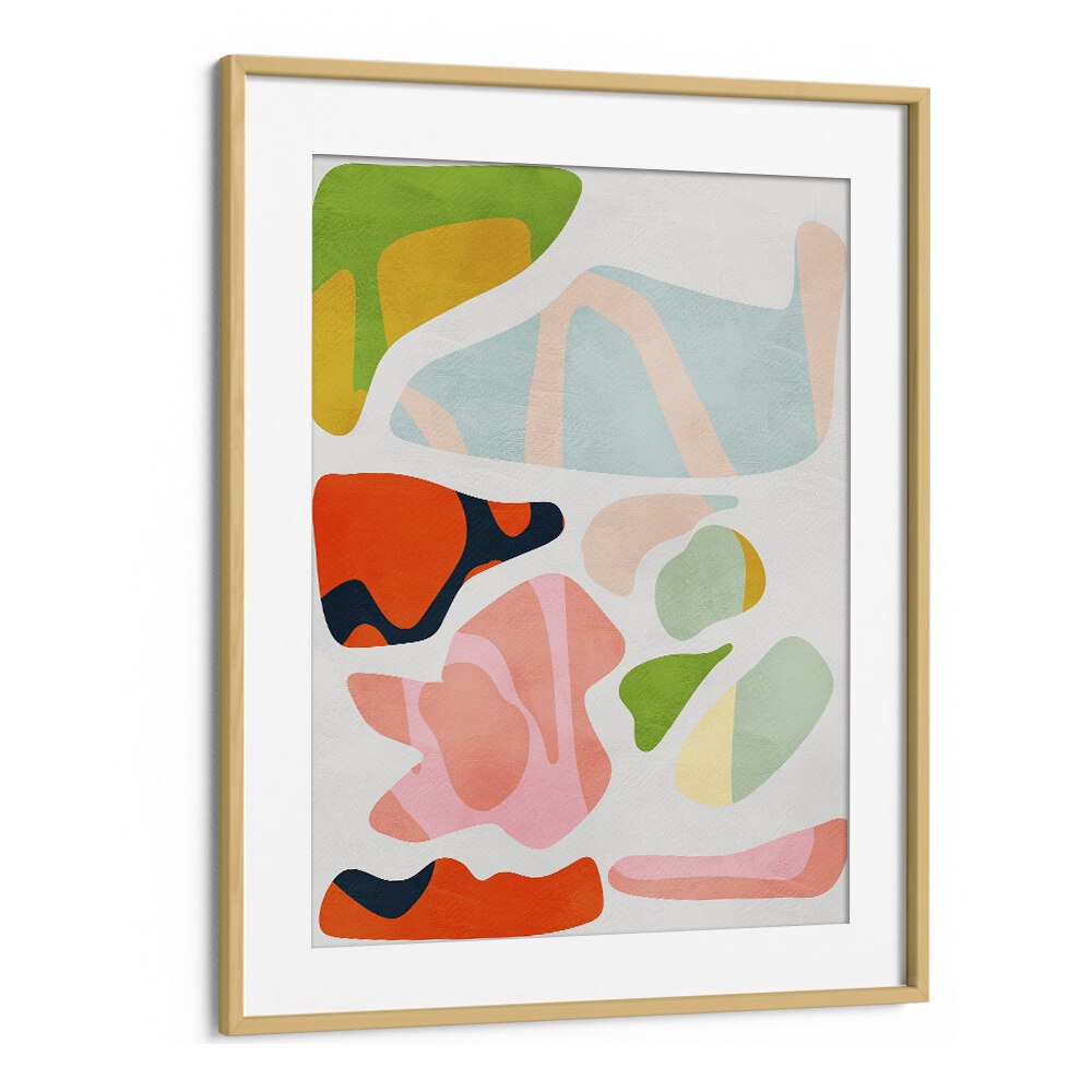 Colorful MINIMAL CUT OUT, ABSTRACT PAINTINGS by Ana Rut Bre, showcasing modern artistry in an oak wood frame.
