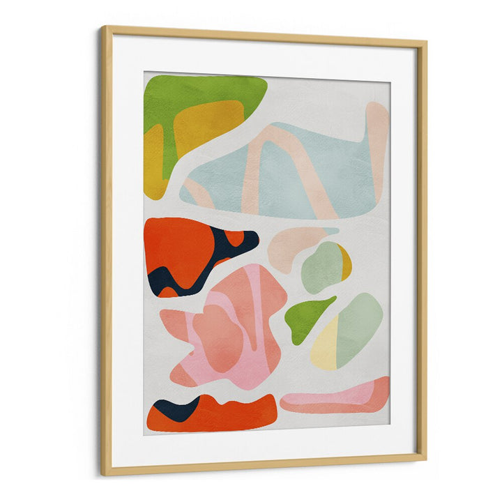 Colorful MINIMAL CUT OUT, ABSTRACT PAINTINGS by Ana Rut Bre, showcasing modern artistry in an oak wood frame.
