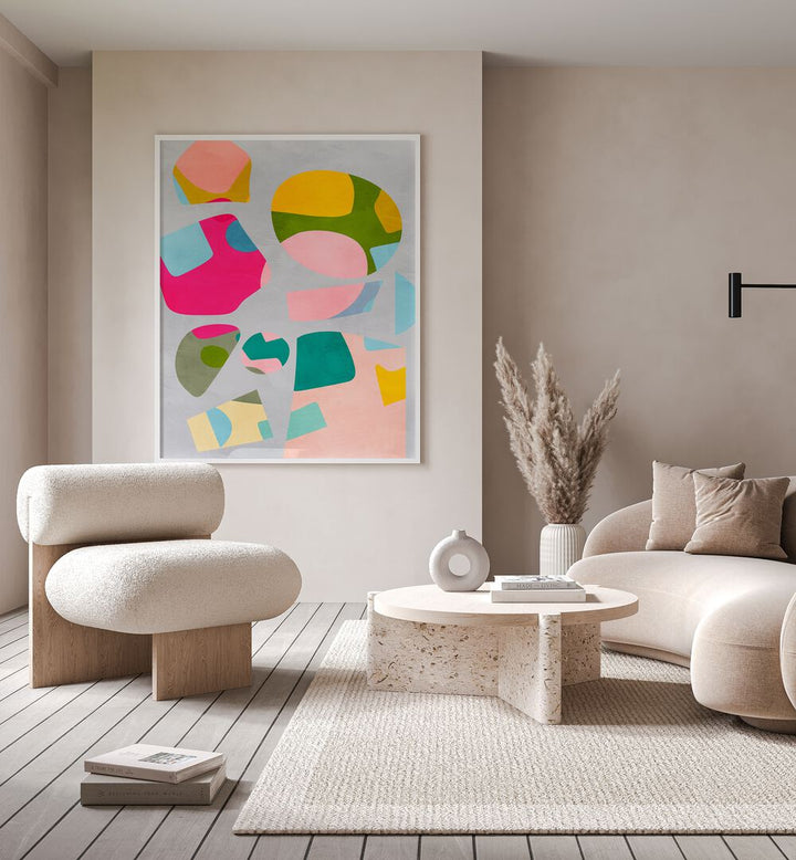 Vibrant MINIMAL CUTOUT COLORFUL, ABSTRACT PAINTINGS by Ana Rut Bre enhance modern spaces with elegance and style.