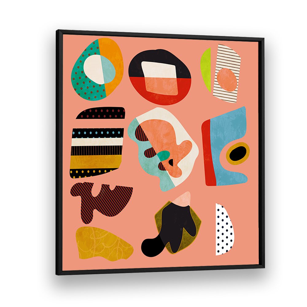 Colorful abstract shapes in the MINIMAL SHAPES BUNTE II, ABSTRACT PAINTINGS by Ana Rut Bre, perfect for modern decor.