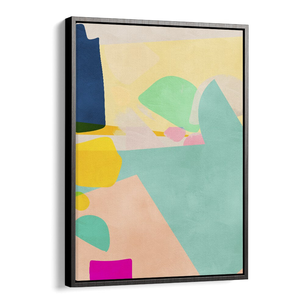 Vibrant MINIMAL SHAPES, ABSTRACT PAINTINGS by Ana Rut Bre in a stylish black floater frame, perfect for modern decor.