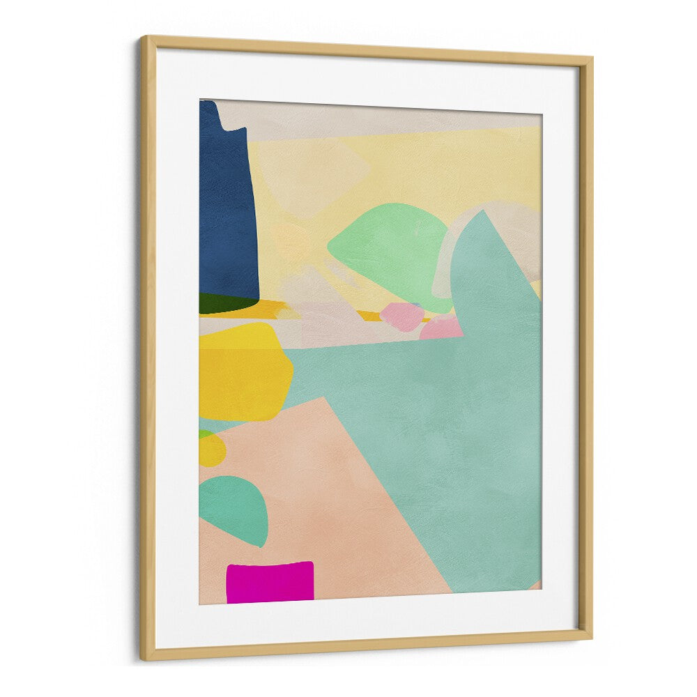 Minimal Shapes, Abstract Paintings by Ana Rut Bre features vibrant colors in a modern oak frame, perfect for minimalist decor.