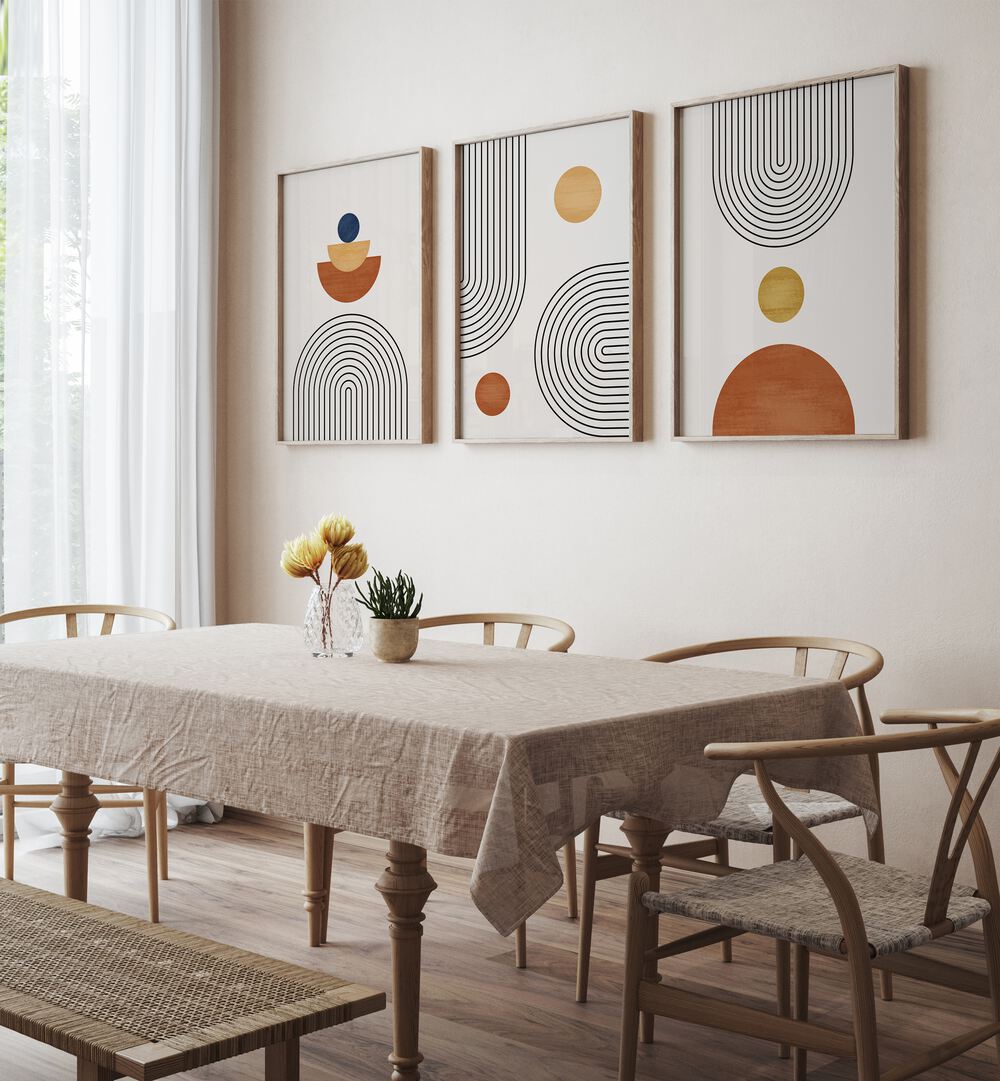 Elevate your decor with MINIMALISM BOHO ARTS, SET OF 3 PAINTINGS, perfect for modern bohemian spaces.