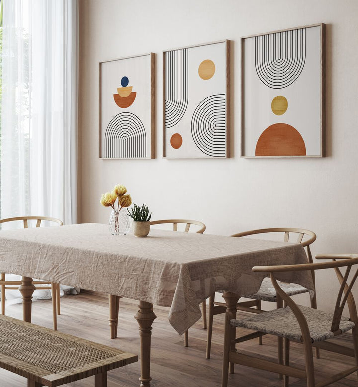 Elevate your decor with MINIMALISM BOHO ARTS, SET OF 3 PAINTINGS, perfect for modern bohemian spaces.