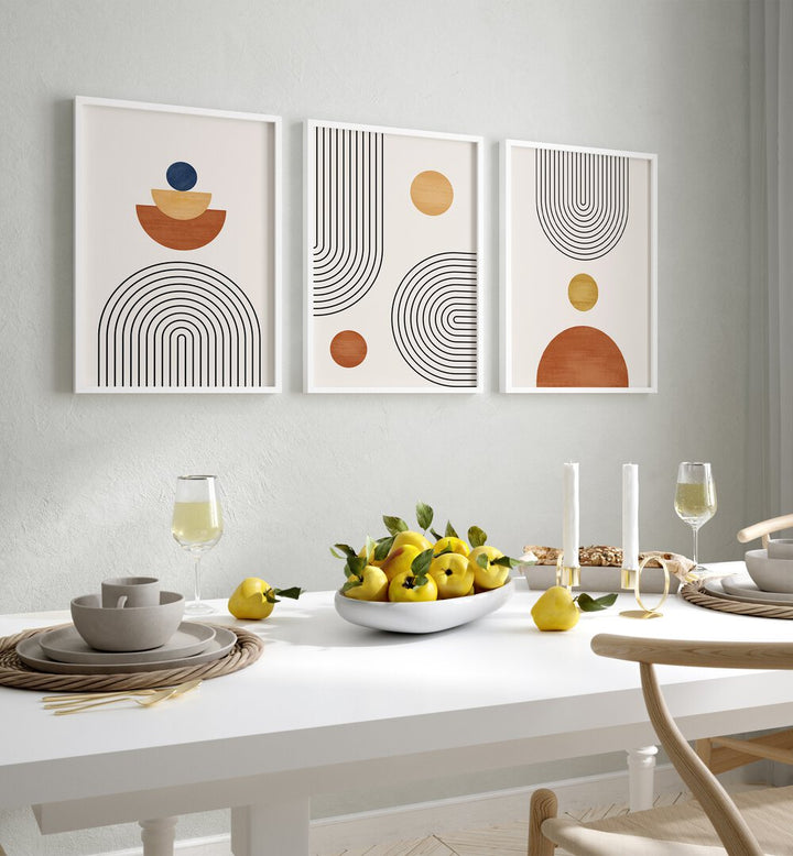 Elevate your decor with MINIMALISM BOHO ARTS, SET OF 3 PAINTINGS, showcasing modern bohemian aesthetics.