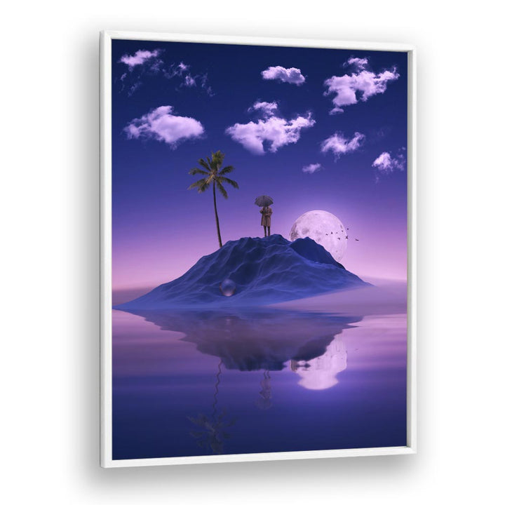 Explore "MIRRORING, SURREAL ART PRINTS" by Ritvik Takkar, featuring a dreamlike island landscape with vibrant reflections.