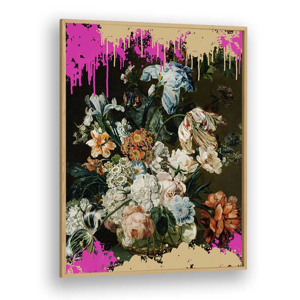 Vibrant MODERN COMPOSITION, ALTERED ART PRINTS showcasing floral elegance, framed in oak by The Art Concept.