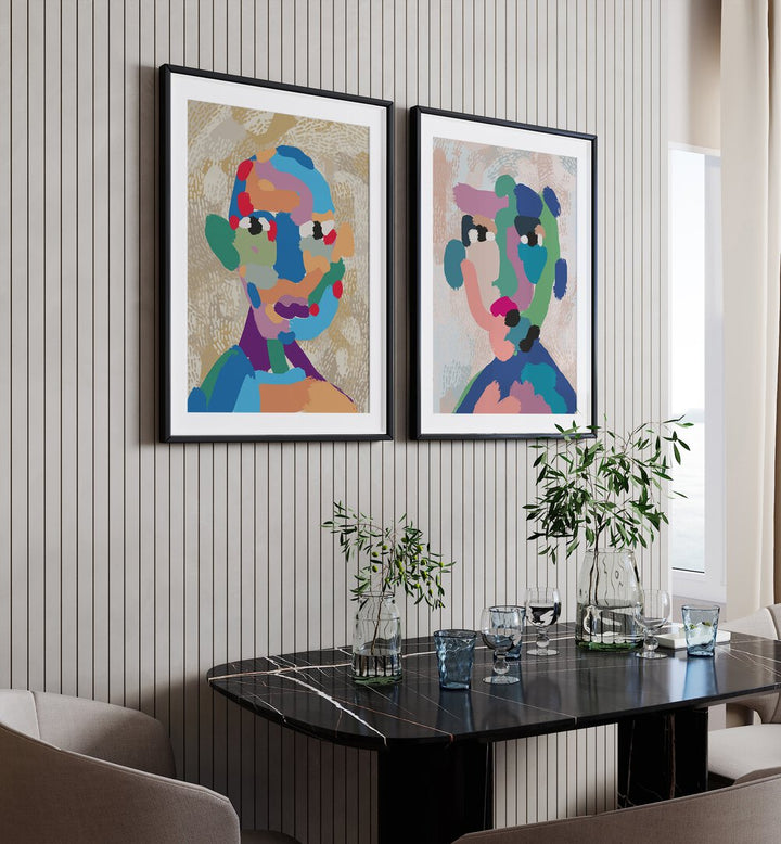 Add a vibrant touch to your decor with MODERN PORTRAIT ABSTRACT, SET OF 2 PAINTINGS, perfect for any contemporary space.