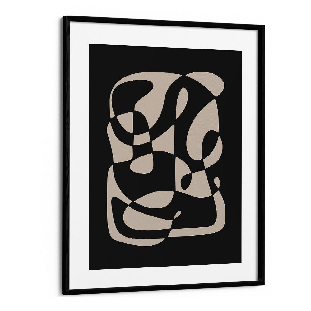 Monochrome Nordic Dreamscape, abstract paintings in a sleek black frame, perfect for modern home decor by Preayna.