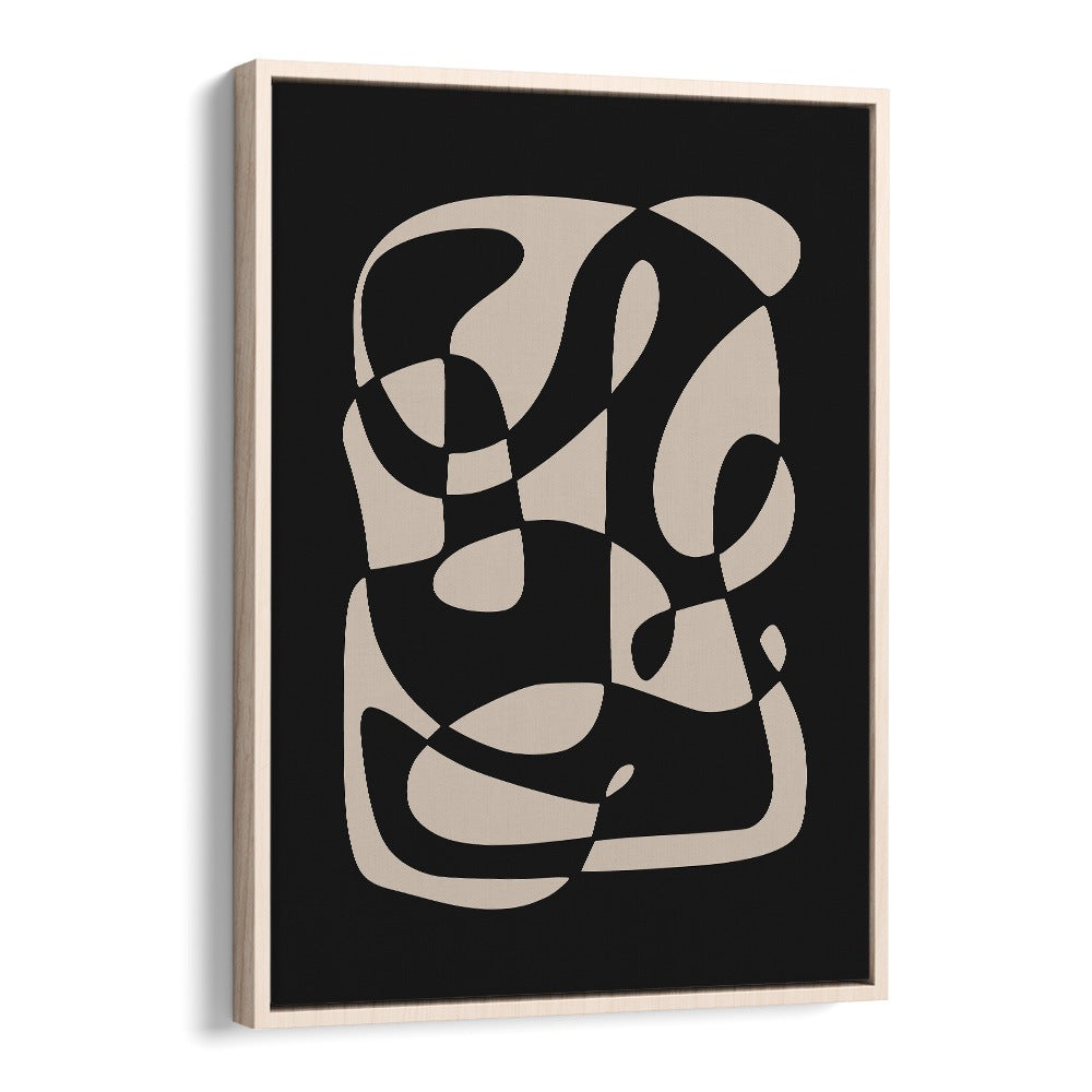 Elegant MONOCHROME NORDIC DREAMSCAPE, ABSTRACT PAINTINGS by Preayna in a stylish oak wood floater frame.