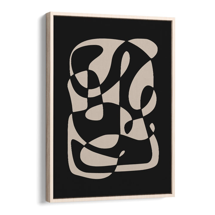 Elegant MONOCHROME NORDIC DREAMSCAPE, ABSTRACT PAINTINGS by Preayna in a stylish oak wood floater frame.