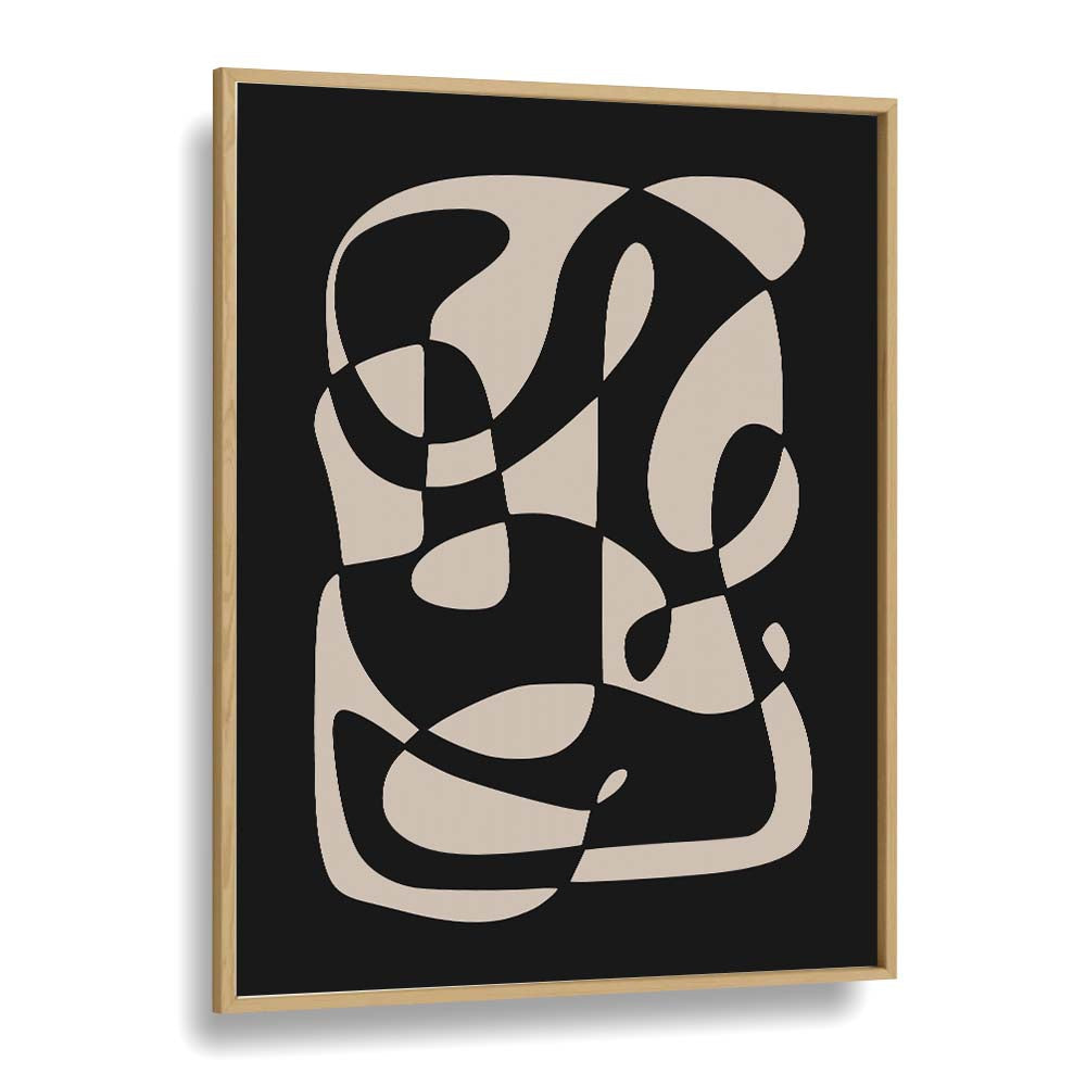 Monochrome Nordic Dreamscape, abstract paintings by Preayna in oak frame, perfect for modern decor and elegance.