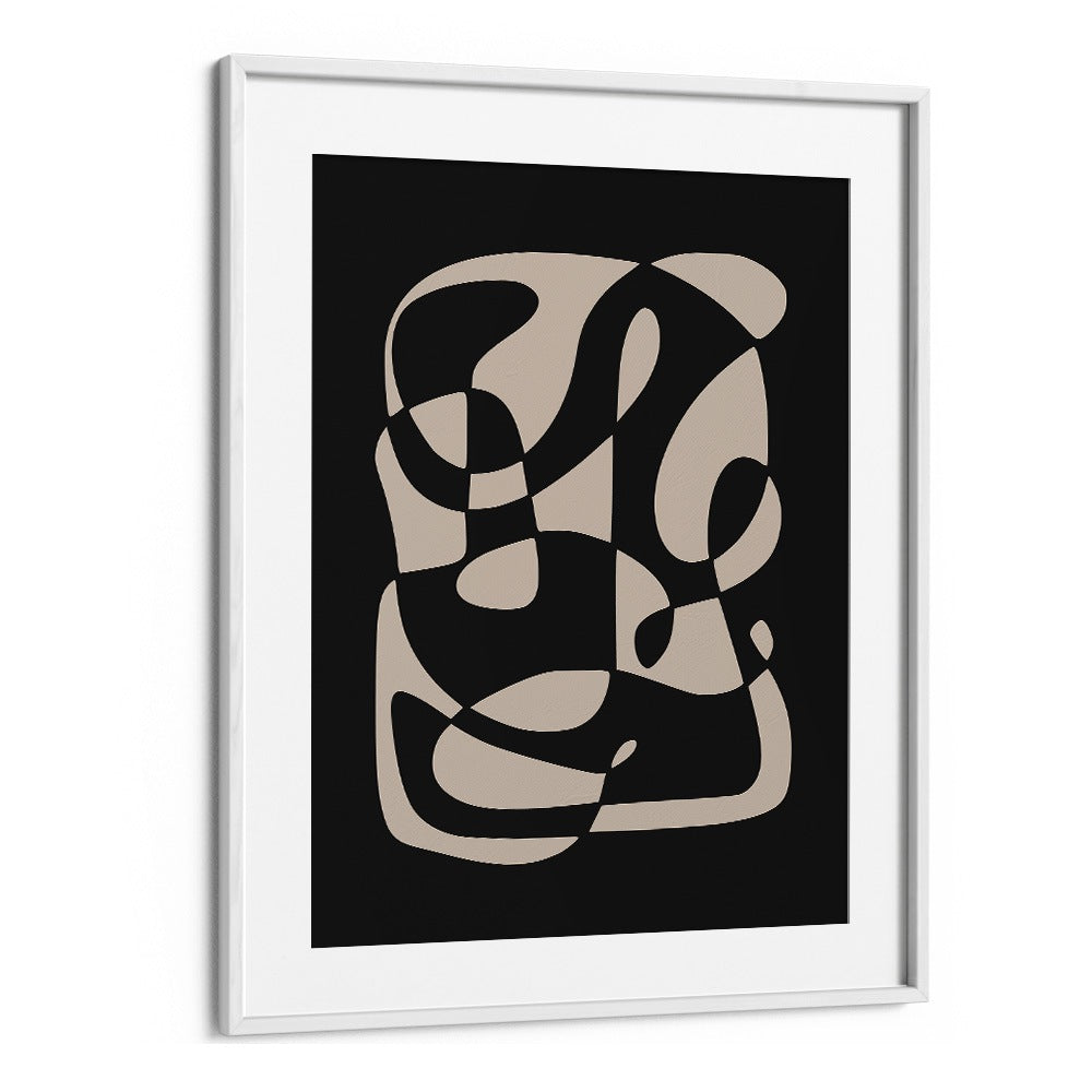 Monochrome Nordic Dreamscape, abstract paintings by Preayna in a sleek white frame, adding modern elegance to any space.