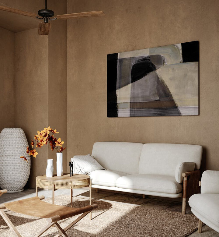 Stylish living room featuring MOODS, ABSTRACT PAINTINGS by Dan Hobday, enhancing modern elegance and sophistication.